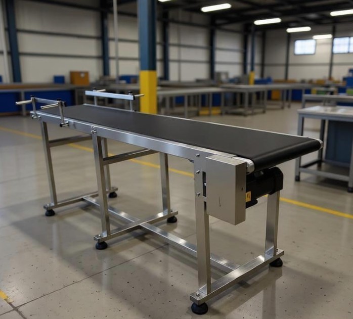 Flat Belt Conveyor 210cm Length x 40cm Width for Assembly Lines & Packaging