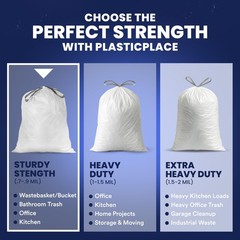 Plasticplace 4 Gallon White Drawstring Trash 200 Count (Pack of 1),