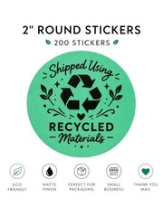 200 Recycled Packaging Stickers 2” Green Round Small Business Labels
