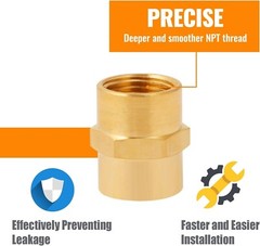 4-Pack 1/4 Inch Female Hex Couplings, 1/4” NPT Female Brass Hex Nipple
