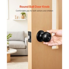 Uimoso Matte Black Interior Door Knobs for Bedroom and Bathroom, 6-Pack, Keyless