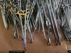 Lot of 200+ Assorted Tissue Forceps Straight, curved, tissue and scissors..
