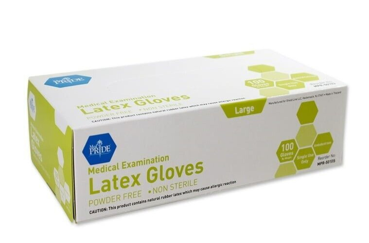 MedPride Latex Exam Gloves, Powder Free, Large, Box/100