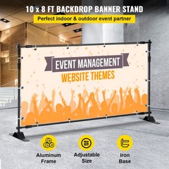 8x10Ft Banner Stand Heavy-Duty Backdrop Stand Telescopic Adjustable Repeat Step