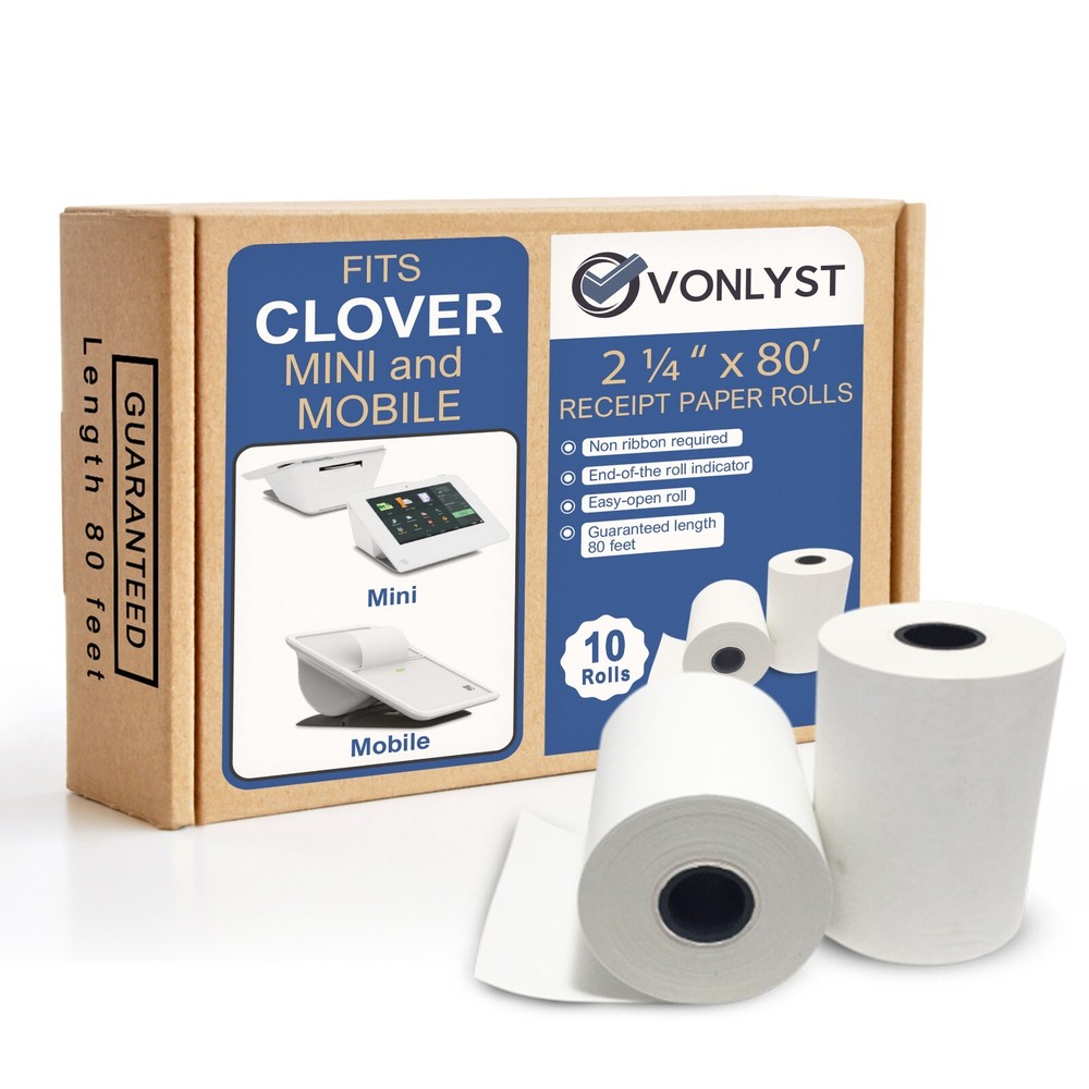 Vonlyst Receipt Paper Roll 2 1/4 x 80 for Clover Mini (10 rolls)