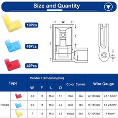 90Pcs Right Angle Spade Connector Wire Terminal Crimp Connectors Quick Disconnec