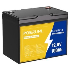 POERUNI 12V 100Ah LiFePO4 Deep Cycle 15000+ Lithium Battery Built-in BMS RV NEW