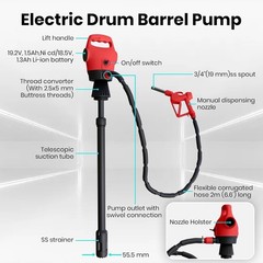 Electric Drum Pump, 120V AC / 12V DC Barrel Pump, 5 GPM Flow Rate, 33.5″-49″ Tel