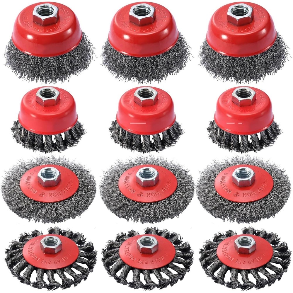 12 Pack 4.5″ Heavy Duty Wire Wheel Brushes for Angle Grinder, Rust Removal & Pol