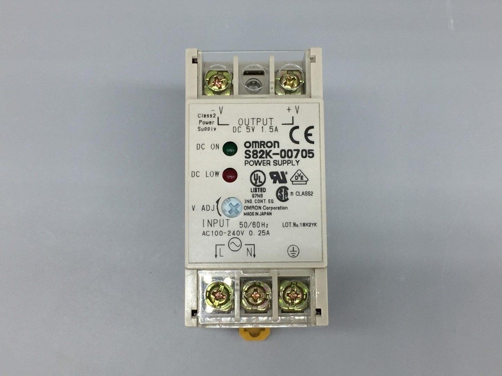 Omron S82K-00705 Power Supply, In 100/240VAC 0.25A Out 5VDC 1.5A 7.5W