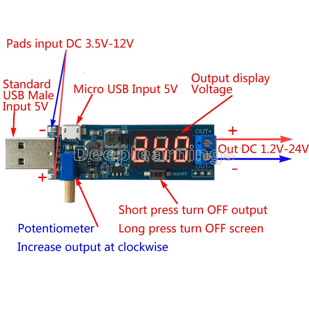 DC-DC USB Step UP/Down Adjustable Converter 5V to 1.2V-24V Power Supply Module
