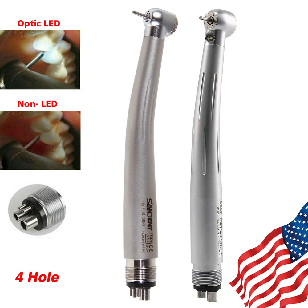 4Holes Dental LED Fiber Optic Egenerator / NO-LED Handpiece High speed Turbine