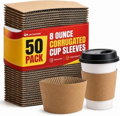 Coffee Cup Sleeves 8 oz, Disposable Insulated Kraft Paper (50-Pack)