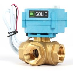 U. S. Solid 3 Way T Type Motorized Ball Valve 3/4in Brass 9-24V Manual Function