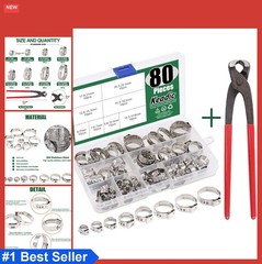 81Pcs Single Ear Hose Clamps Set 6-23.5mm Stepless Stainless Steel with Pincer