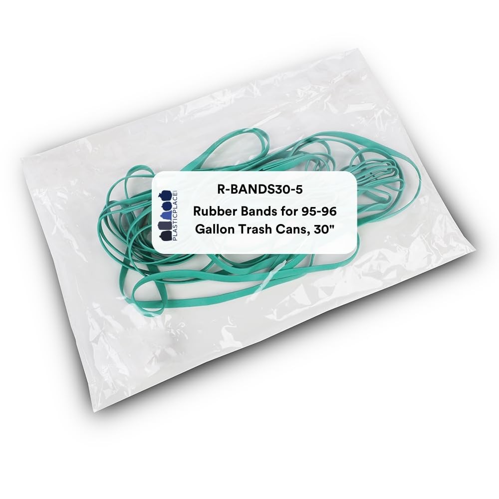 Plasticplace Rubber Bands for 95-96 Gallon Trash Cans, 30″, 5 Count Green