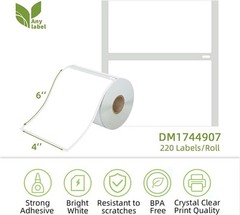 6 Rolls DYMO 4XL Direct Thermal Shipping Labels 4×6 1744907 Compatible 220/Roll