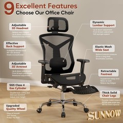 Office Chair with Footrest, Desk Chair Comfy with 3D Adjustable Lumbar Support