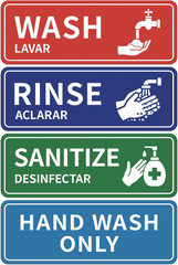 4PCS Wash Rinse Sanitize Sink Labels Stickers, Waterproof Hand Wash Only Sign, S