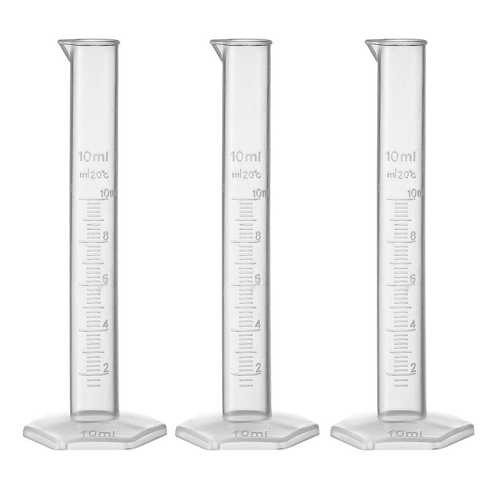 3Pack 10ml Laboratory Measurements Clear White Plastic Graduated Cylinder
