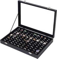 Ring Holder Organizer Box, Jewelry Display 100 Slots Ring, Black Large Size