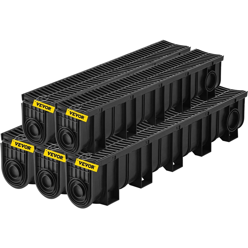 Trench Drain System, Channel Drain with Plastic Grate, 5.9×7.5-Inch HDPE Drainag