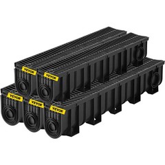 Trench Drain System, Channel Drain with Plastic Grate, 5.9×7.5-Inch HDPE Drainag