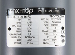 Techtop DC12-90-56-FC Electric Motor 1/2 HP 1750 Rpm 90 Volt DC 56C Frame TEFC