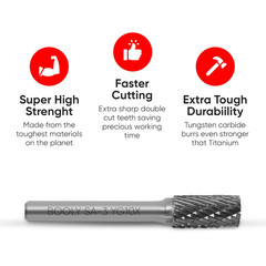 Premium-Grade Die Grinder Bits Carbide Burr Set 1/4 Shank 8-PC Double-Cut Rotary