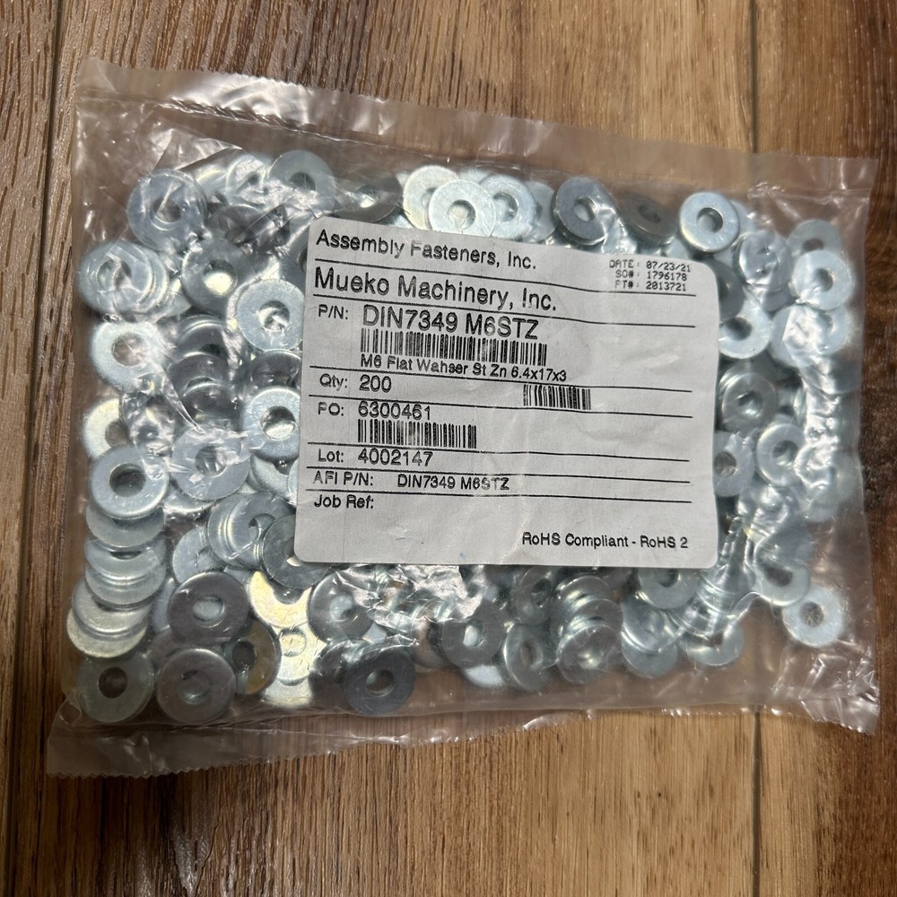 (200) Metric M6 Flat Washers – Zinc Plated 6mm Assembly Fasteners, Inc. 6.4x17x3