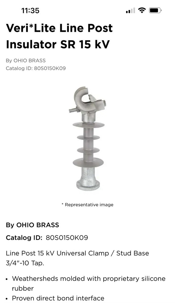 Hubbell 80S0150K09 Veri* Lite line post insulator SR 15KV 500 Units Available