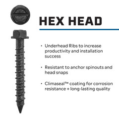 Tapcon 1/4 x 2-1/4 Inch Black Hex Head Concrete Anchors,75 PCS, Corrosion
