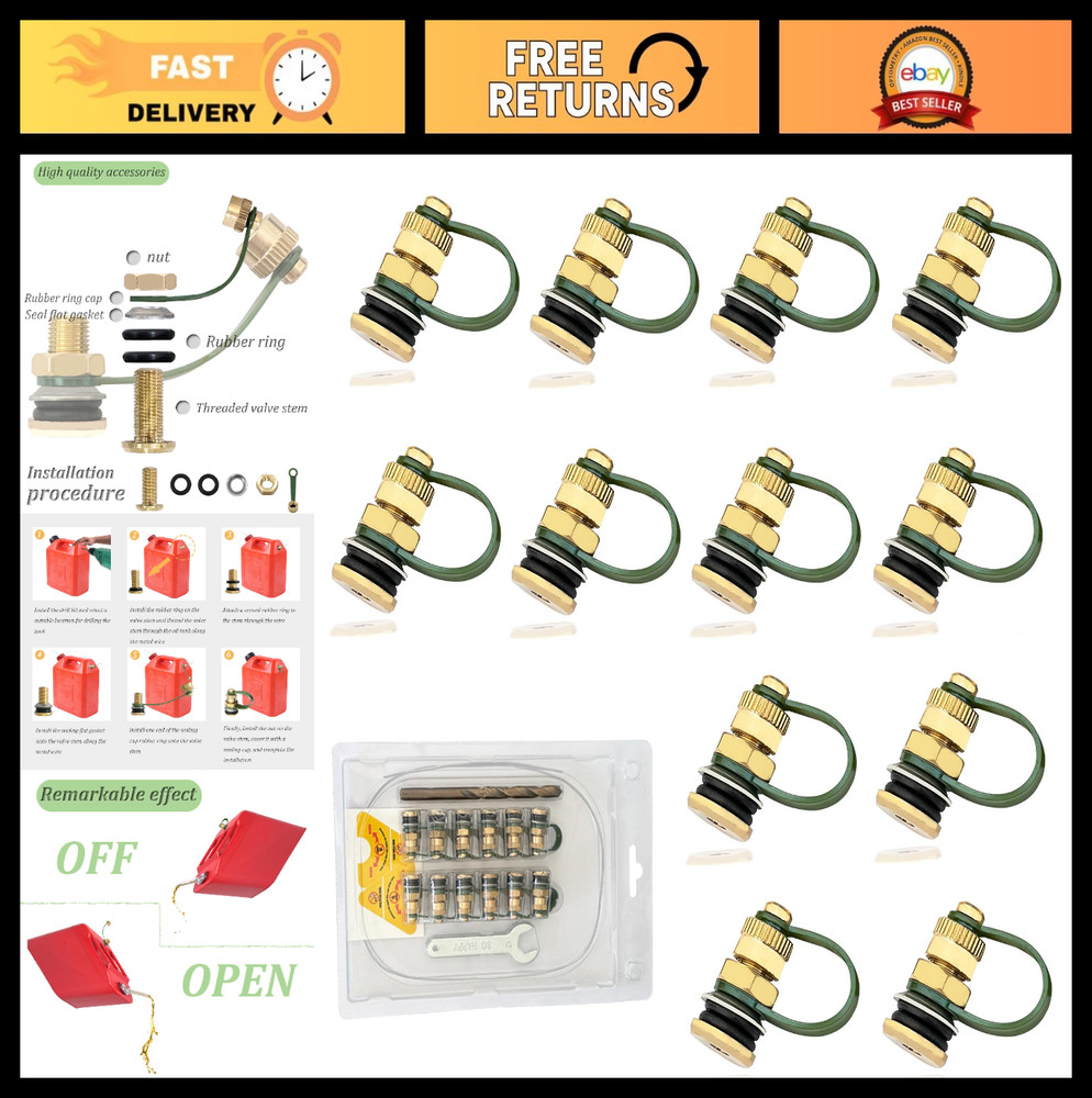 12-Pack Durable Brass Gas Can Vent Caps Kit for Faster Fuel Flow – Universal Fit