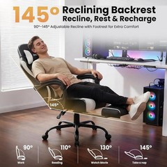 Gaming Chair Gamer Game Ergonomic with Footstool Lumbar Support Deep Black | …