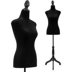 FDW Adjustable Female Dress Form Sewing Mannequin Wooden Tripod Stand Black