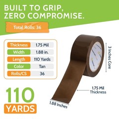 36 RLS Brown Carton Sealing Packing Tape 2″ x 110 Yards 1.75Mil Tan Packing Tape