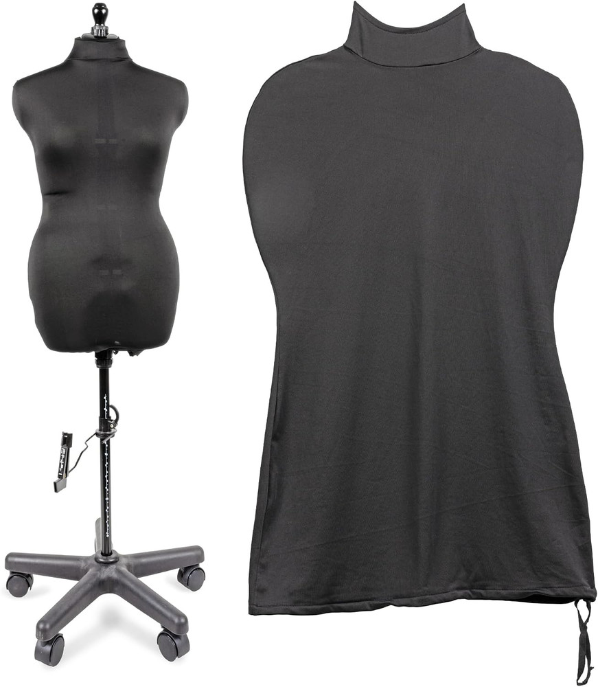 Dress Form Cover, Medium, Black, 100% Polyester 4-Way Stretch Fabric, Protects a