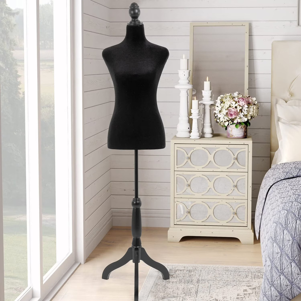 FDW Adjustable Female Dress Form Sewing Mannequin Wooden Tripod Stand Black