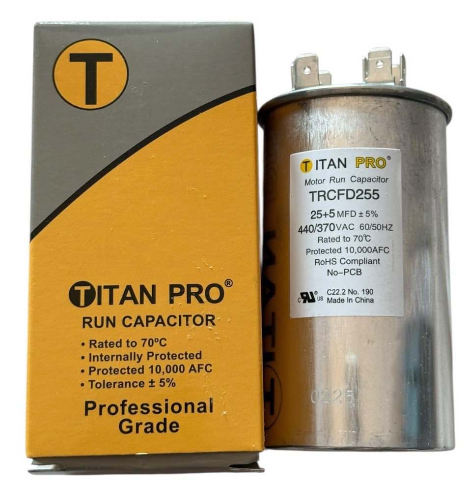 Titan Pro TRCFD255 Dual Motor Run Capacitor 25+5 mfd, 440/370 vac