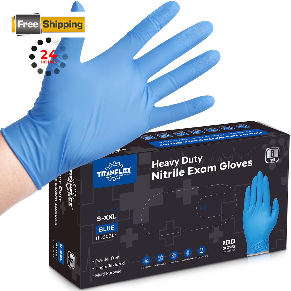 TitanFlex Nitrile Exam Gloves, Blue, X-Large (Pack of 100), Blue(xl 100)