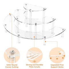 Dooiclear 3 Tier Acrylic Display Risers, Half Moon Cupcake Stand, Clear Perfu…