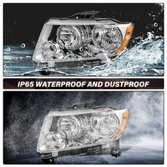 Headlights Assy 11-13 Jeep Grand Cherokee 11-17 Compass Chrome Amber Bulbs