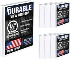 Samsill 8 Pack Durable 0.5 Inch 3 Ring Binders, Round Ring, 0.5-Inch, White