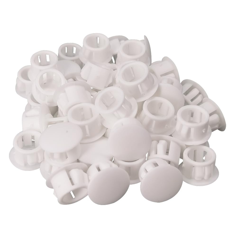 50 Pack 1/2″ Plastic Flush Type Hole Plugs Snap In Locking Hole Tube Screw Caps
