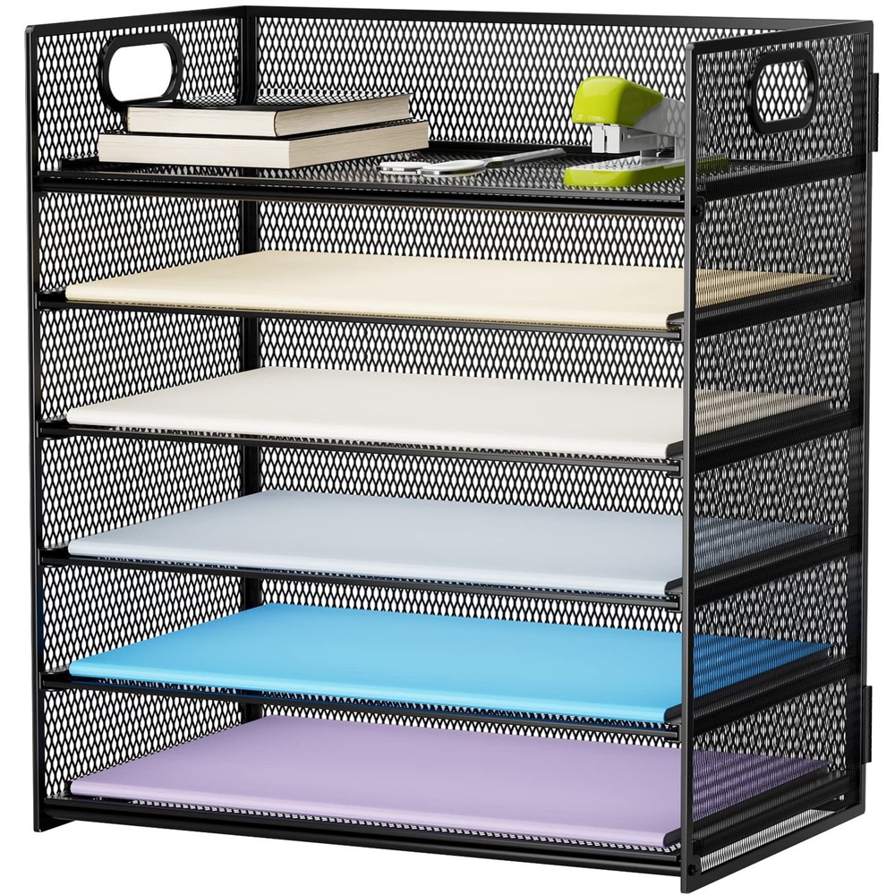 Marbrasse 6 Tier Mesh Desk Organizer Tray with Handle – Black