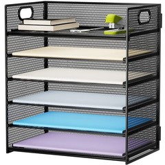 Marbrasse 6 Tier Mesh Desk Organizer Tray with Handle – Black