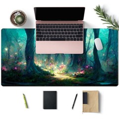 Forest Desk Mat Blue Green Mouse Pad 15.7L x 31.5W inches, A