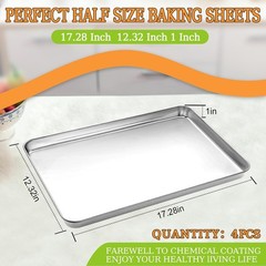 Stainless Steel Baking Sheet Set 4 18x13x1 for Oven Heavy Duty