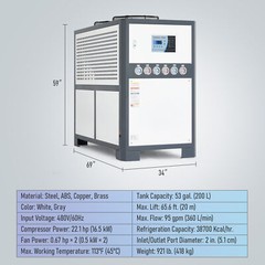 CREWORKS 15Ton Industrial Air-cooled Chiller with 53 gal Tank& 22 HP Compressor