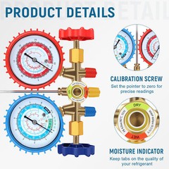 4CFM 1/3HP Air Vacuum Pump & Manifold Gauge Set HVAC+R134A R502 R22 R12 Kit A/C